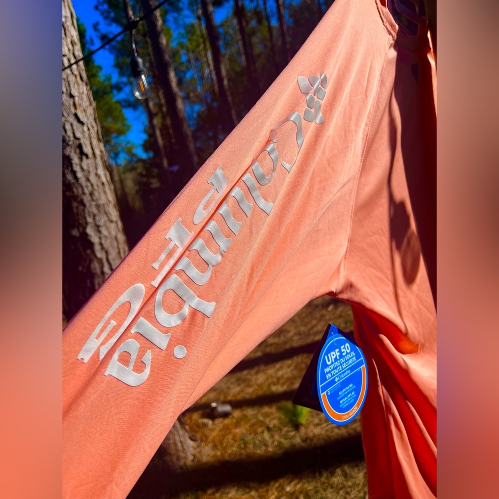 Columbia PFG Melon Orange Omni-Shade Omni-Wick Longsleeve Tee Outdoor Sportswear - Picture 5 of 9